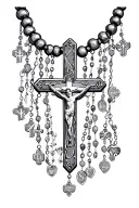 rosary beads necklace with names tattoo design idea