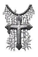 rosary beads necklace with names tattoo design idea