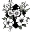 cross with marigolds daffodils lily of the valley and violets tattoo design idea