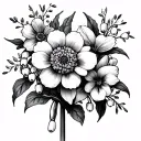 cross with marigolds daffodils lily of the valley and violets tattoo design idea