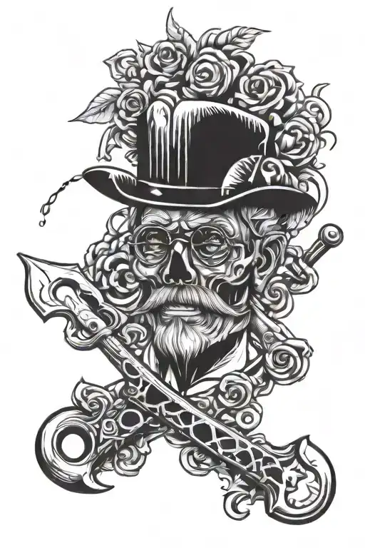 rip grandpa tools arranged tattoo design idea