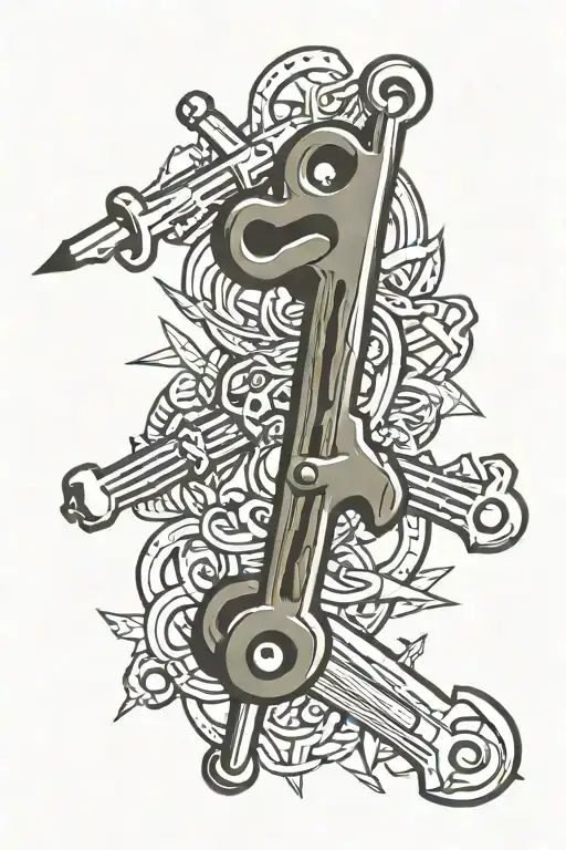needle and wrench crossed tattoo design idea