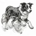 Black and white border collie running side on. tattoo design idea