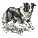 Black and white border collie running side on. tattoo design idea