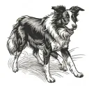 Black and white border collie running side on. tattoo design idea