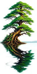 Irish tree of life with roots into a lake reflecting tattoo design idea