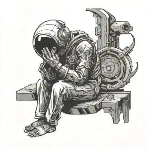 space and computer chip and peaceful zen christian praying tattoo design idea