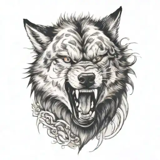 angry wild wolf and cub  tattoo design idea