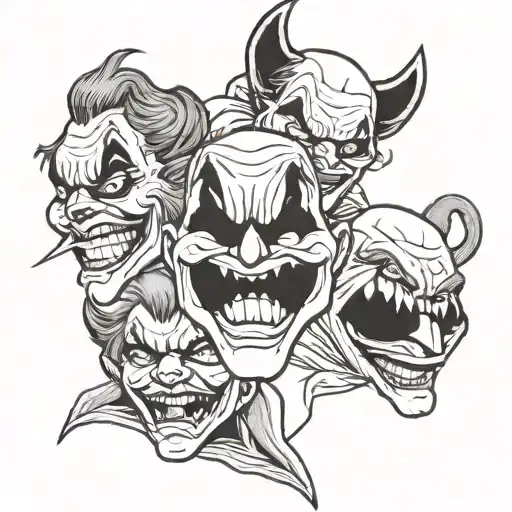 3 joker faces 1 crying 1 laughing 1 angry tattoo design idea