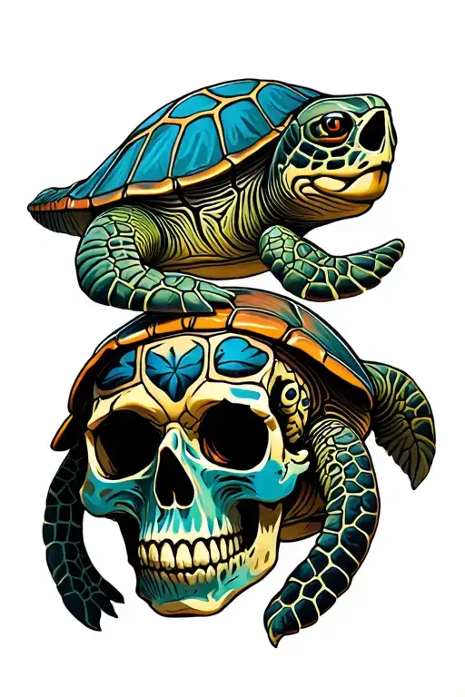 skull  and sea turtle tattoo design idea