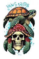 skull  and sea turtle tattoo design idea