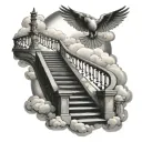 stairway to heaven with doves around it and clouds in the background tattoo design idea