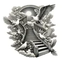 stairway to heaven with doves around it and clouds in the background tattoo design idea