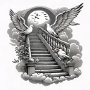 stairway to heaven with doves around it and clouds in the background tattoo design idea