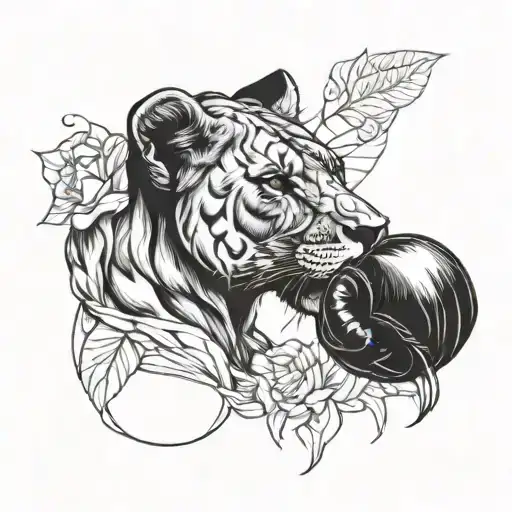 lioness wearing boxing gloves tattoo design idea