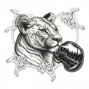 lioness wearing boxing gloves tattoo design idea