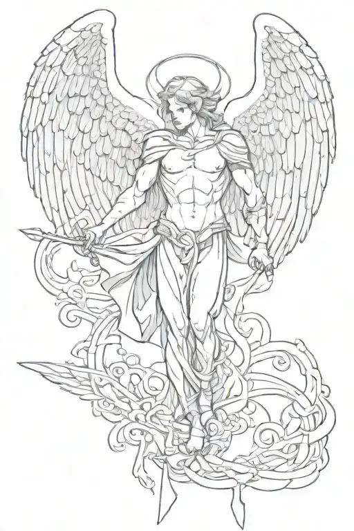 Angel Michael fighting against lucifer tattoo design idea