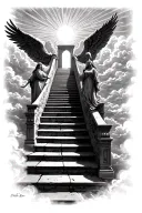 stairway to heaven walking up stairs angels sun rays clouds heaven gate at the top of the stairs  tattoo design idea