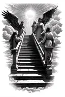 stairway to heaven walking up stairs angels sun rays clouds heaven gate at the top of the stairs  tattoo design idea
