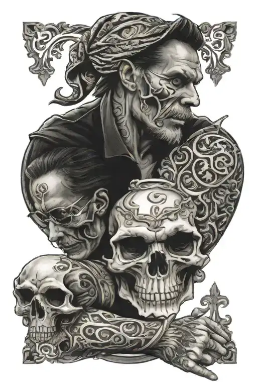princess dad holding hands skull paisley bandanna being a gangster tattoo design idea