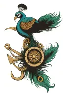 anchor and peacock feather tattoo design idea