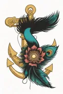 anchor and peacock feather tattoo design idea