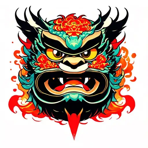 Daruma and only Mask and Dragon Altered Carbon tattoo design idea