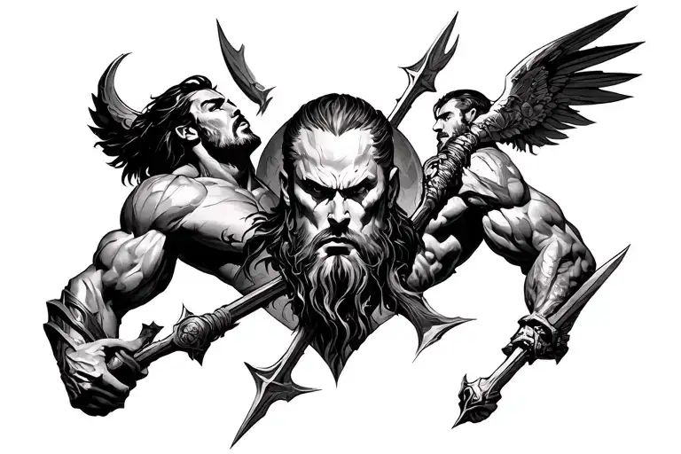 atlas titan and ares god of war tattoo design idea