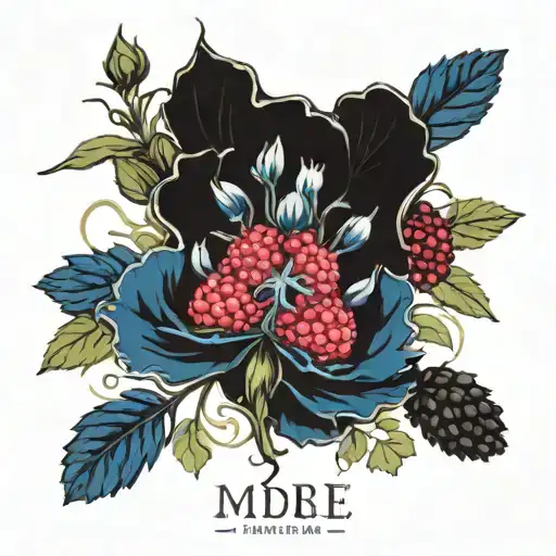 a full bluebonnet flower Sorrounded by raspberries. masculine. maksure the two main images are distinctly different ibej tattoo design idea