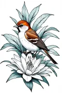 sparrow sitting on lily flower tattoo design idea