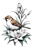 sparrow sitting on lily flower tattoo design idea