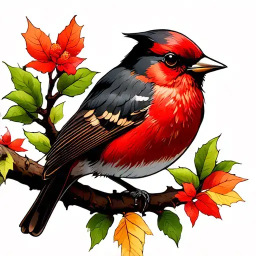 Red Robin on a branch tattoo design idea