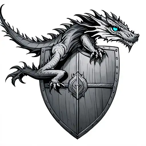 Tattoo of a blue -eyed dragon on a Vikings shield tattoo design idea