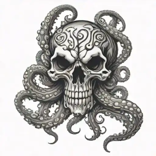 Scary octopus skull surrounded tattoo design idea