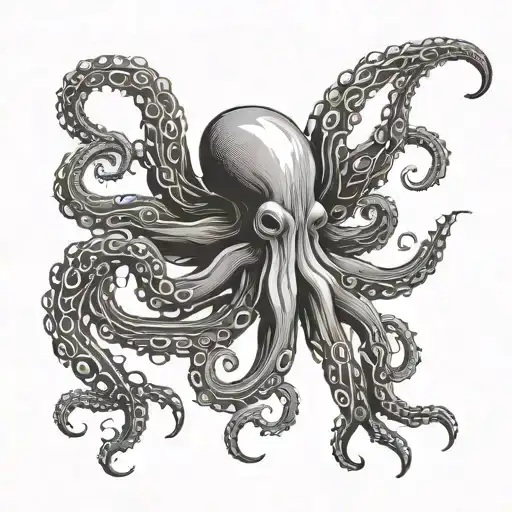 Black-and-white line art of an octopus or kraken designed as a tattoo for the buttocks, with tentacles symmetric tattoo design idea