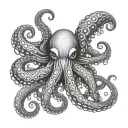 Black-and-white line art of an octopus or kraken designed as a tattoo for the buttocks, with tentacles symmetric tattoo design idea
