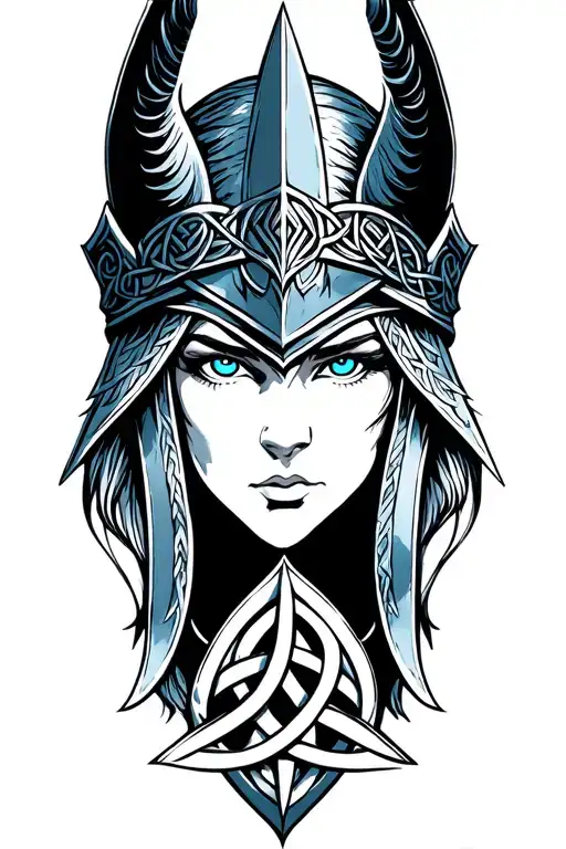 Valkyrie with blue eyes on armor tattoo design featuring Celtic trinity knot  tattoo design idea