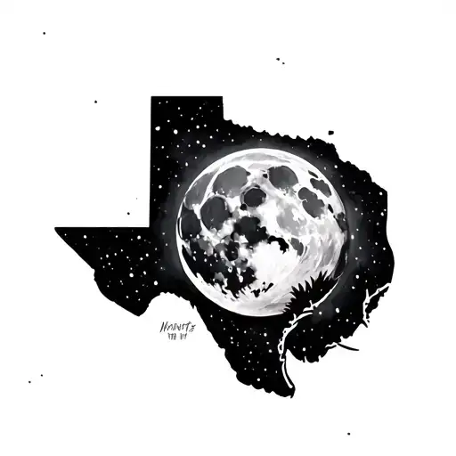 Texas at night and a moon. tattoo design idea