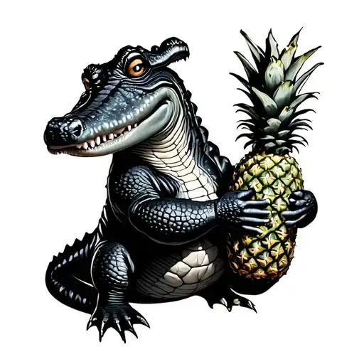 fernet alligator holding pineapple tattoo design idea