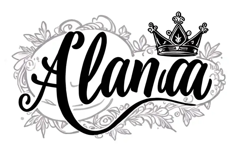 the name "Alana" in cursive with a Princess Peach Crown tattoo design idea