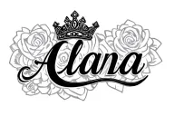 the name "Alana" in cursive with a Princess Peach Crown tattoo design idea