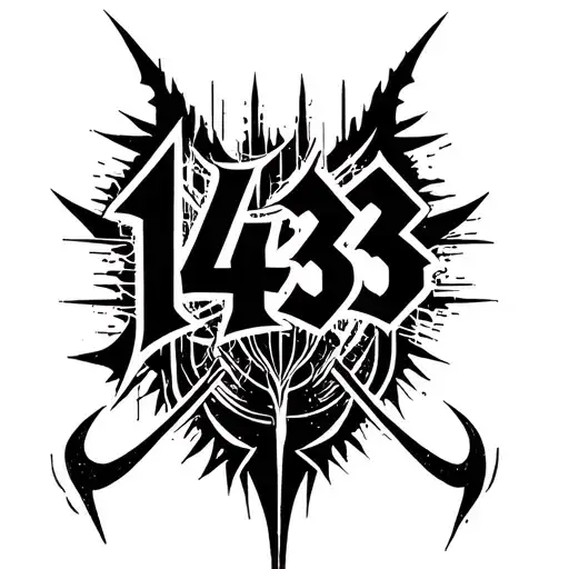 a tattoo templete that says 143 but it is in the style of cyber sigilism and it is black with sharp lines tattoo design idea
