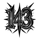 a tattoo templete that says 143 but it is in the style of cyber sigilism and it is black with sharp lines tattoo design idea