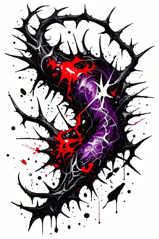 Large black and purple elven style sleeve decorated with thorns tattoo design idea