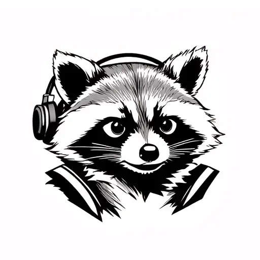 Rocket Raccoon wearing headphones tattoo design idea