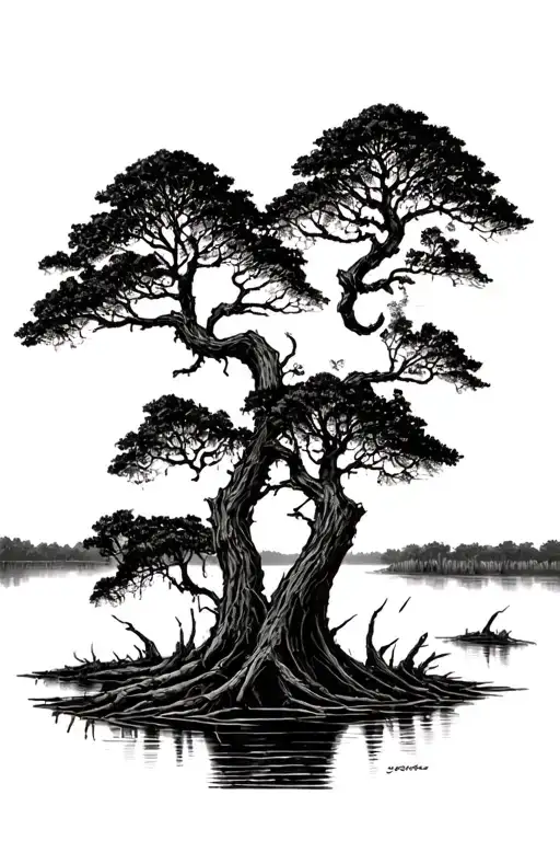 cypress trees in the swamp  tattoo design idea