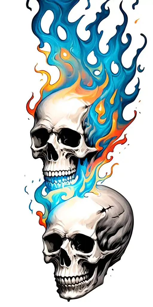 Skull engulfed in flames tattoo design idea