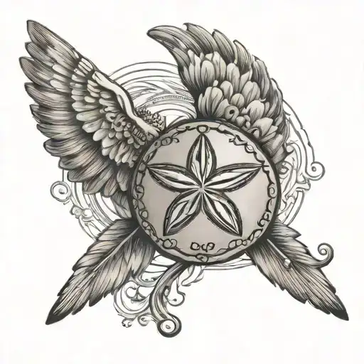 sand dollar and angel wings snake tattoo design idea