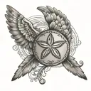 sand dollar and angel wings snake tattoo design idea