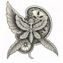 sand dollar and angel wings snake tattoo design idea